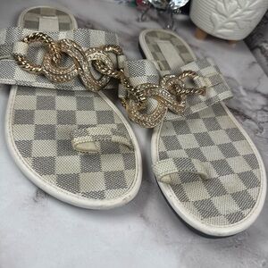 Stylish Checkered Sandals with Gold Chain